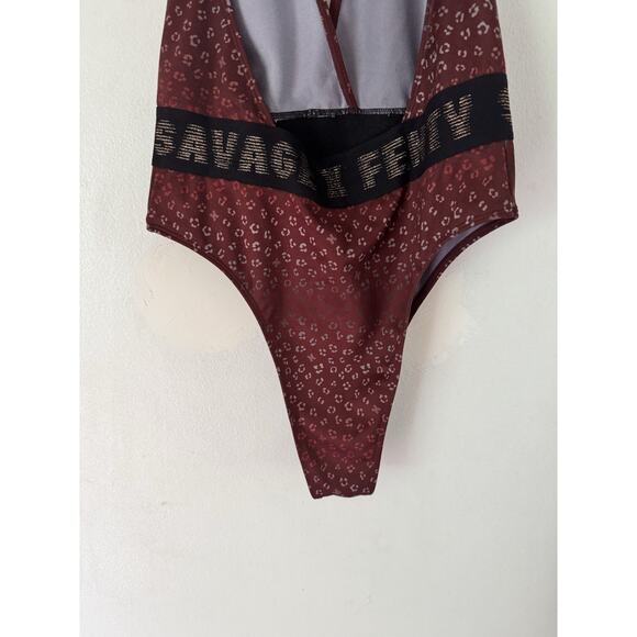 NWT Savage X Fenty Leopard Print Sexy Low Cut Brown Bodysuit Women’s Size Small - Picture 7 of 9